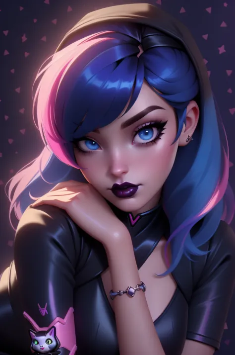 ((masterpiece, best quality)), ((1girl)), (goth), ((blue eyes,detailed eyes, bright eyes, beautiful eyes)) ((short hair, bangs c...