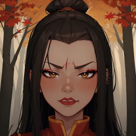 azula, goth girl, autumn forest background, detailed, detailed, detailed, beautiful, detail, goth girl, masterpiece, red clothes...