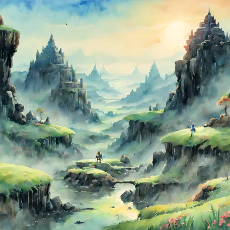 (zelda style scenery:1.5), (zelda theme:1.5), (ink and watercolor painting:1.5), (tasteful:1.5), (ink and watercolor painting:1....