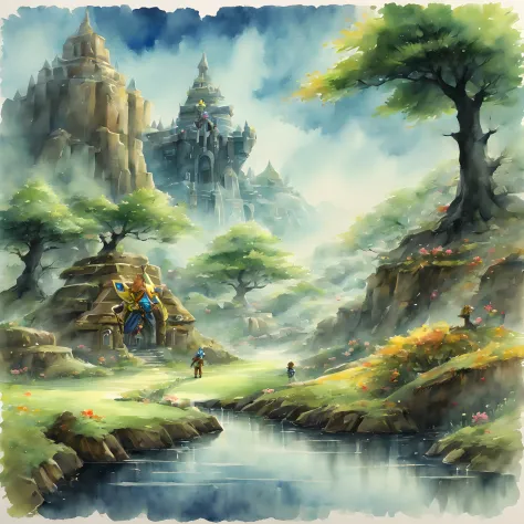 (zelda style scenery:1.5), (zelda theme:1.5), (ink and watercolor painting:1.5), (tasteful:1.5), (ink and watercolor painting:1....