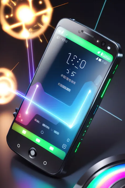 (Mechanical Sense),((Touch screen mobile phone)),A glittering screen,Holographic hard light screen,(Sense of future science and technology),(laser),Cell phone.