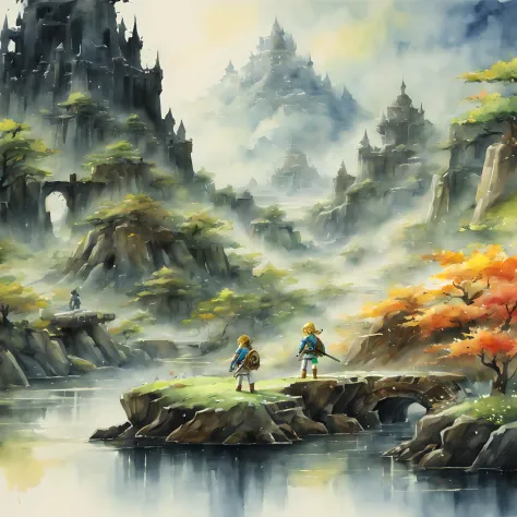 (zelda style scenery:1.5), (zelda theme:1.5), (ink and watercolor painting:1.5), (tasteful:1.5), (ink and watercolor painting:1....