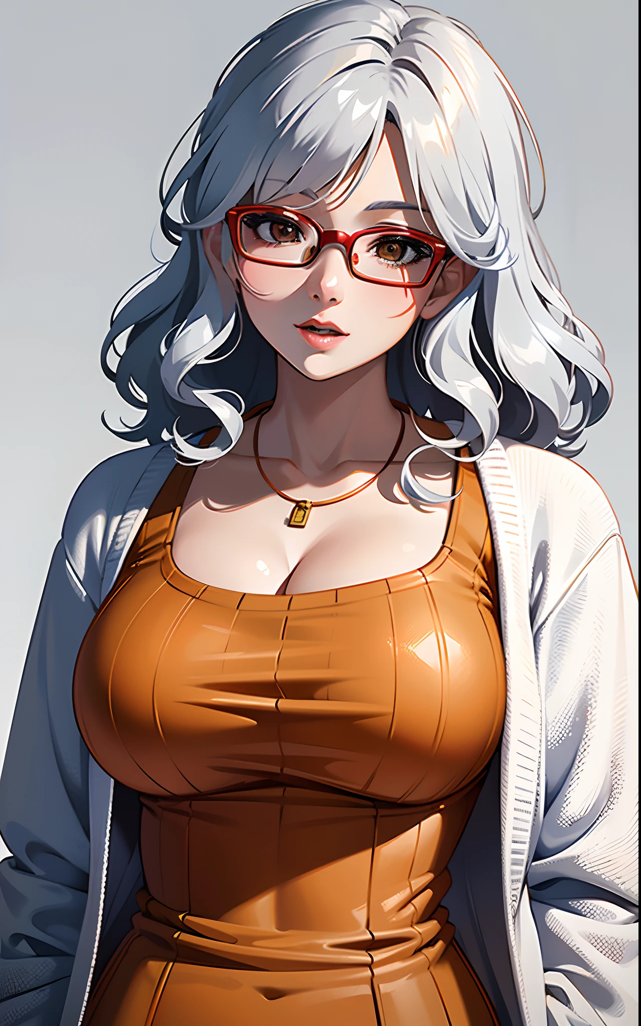 Anime girl with glasses and a brown dress - SeaArt AI