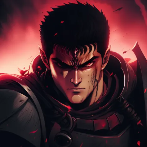 a close up of a man with a sword in his hand, berserk art style, berserk style, portrait of guts from berserk, berserk guts, berserk blood, guts berserk, berserk, from berserk, guts from berserk, berserk manga, in berserk manga, berserk skullknight black a...