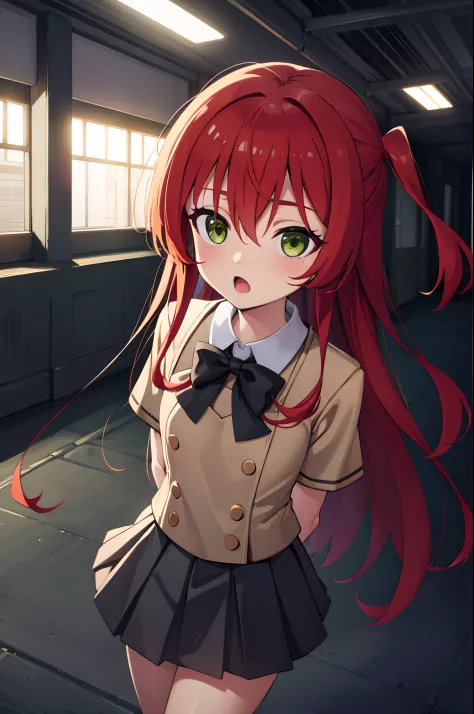 kitaikuyo, ikuyo kita, (green eyes:1.5), hair between eyes, long hair, one side up, red hair, (flat chest:1.2),
break black foot...