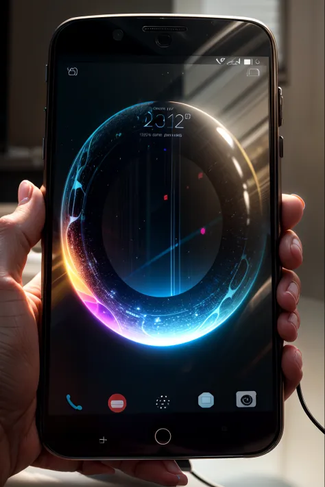 The image of a futuristic phone design, A smartphone with a hard light structure, Holographic hard light screen, Different applications were demonstrated live, Futuristic technology