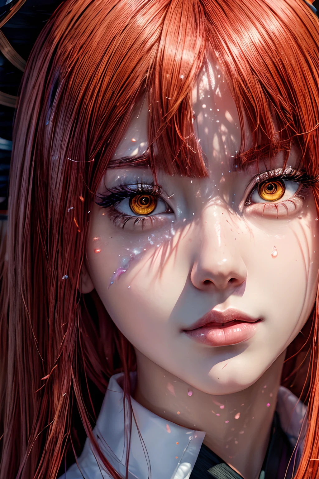 masterpiece, best quality, (extremely detailed CG unity 8k wallpaper, masterpiece, best quality, ultra-detailed, best shadow), (detailed background), (beautiful detailed face, beautiful detailed eyes), High contrast, (best illumination, an extremely delicate and beautiful),1girl,((colourful paint splashes on transparent background, dulux,)), ((caustic)), dynamic angle,beautiful detailed glow,full body, paint splash on face.  close up of a woman, anime girl with red hair and a white shirt and tie, a character portrait by Yang J, pixiv, shin hanga, portrait of an anime girl, female anime character, portrait anime girl, portrait of asuka langley soryu, beautiful anime portrait, detailed portrait of anime girl, anime character, realistic anime artstyle, anime girl portrait, anime character portrait