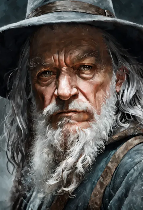 portrait of gandalf, epic, tragic, military art, fantasy, dieselpunk, hd shot, digital portrait, beautiful, artstation, comic st...