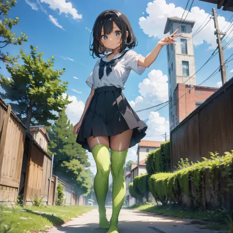 Transparent, The body is green, Anime Full-Length Girl Standing Backwards, Raised one leg with a visible foot