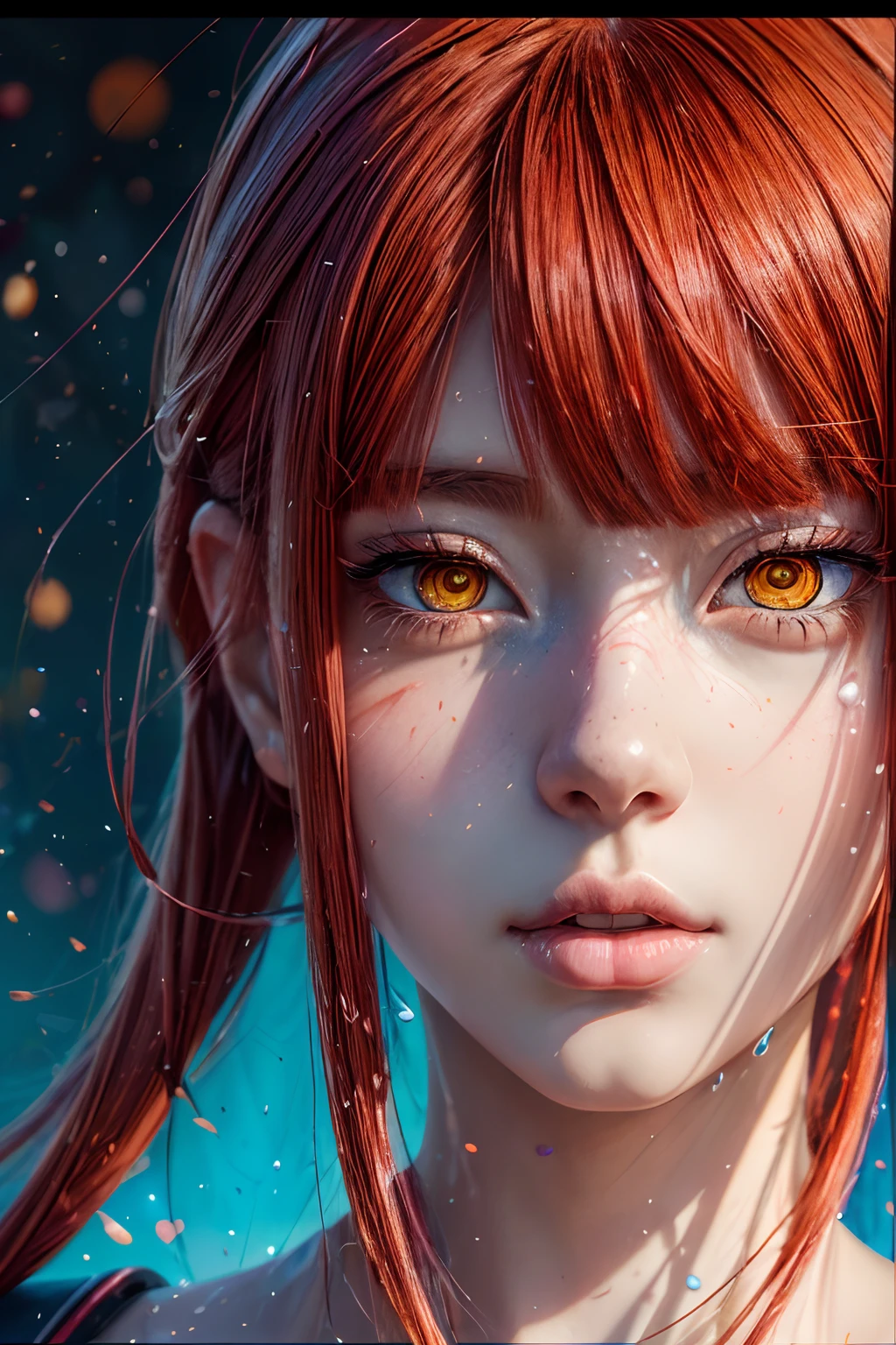 masterpiece, best quality, (extremely detailed CG unity 8k wallpaper, masterpiece, best quality, ultra-detailed, best shadow), (detailed background), (beautiful detailed face, beautiful detailed eyes), High contrast, (best illumination, an extremely delicate and beautiful),1girl,((colourful paint splashes on transparent background, dulux,)), ((caustic)), dynamic angle,beautiful detailed glow,full body, paint splash on face.  close up of a woman, anime girl with red hair and a white shirt and tie, a character portrait by Yang J, pixiv, shin hanga, portrait of an anime girl, female anime character, portrait anime girl, portrait of asuka langley soryu, beautiful anime portrait, detailed portrait of anime girl, anime character, realistic anime artstyle, anime girl portrait, anime character portrait