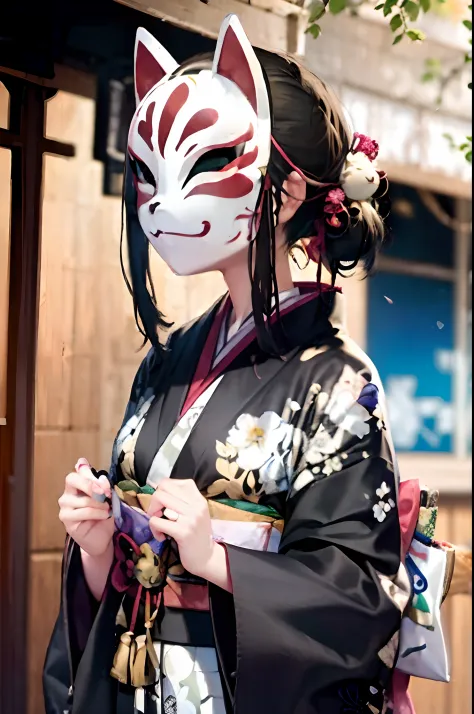 ((wearing Yaokai mask on face)), kitsune, 1girl, ((8k)), ((high resolution))