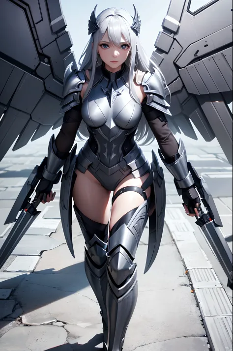 valkyrie, silver hair, long hair, armored wings

masterpiece, best quality, sharp focus, 8k, cinematic lighting, dynamic angle,