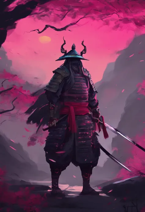 The samurai are ready to fight，neonlight，dark fantasy vibe，eventide，8k ...