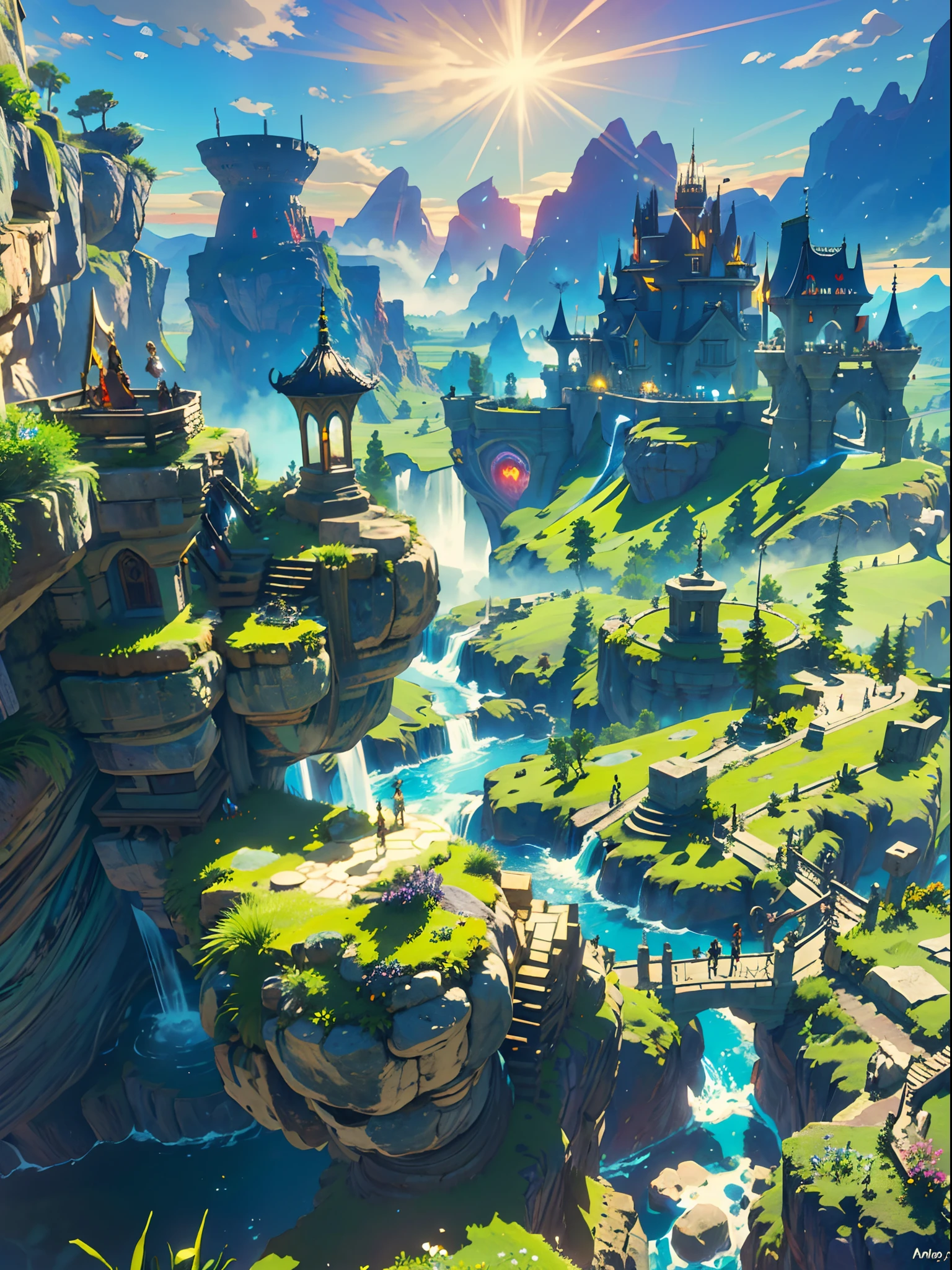 (best quality,4k,8k,highres,masterpiece:1.2),ultra-detailed,(realistic,photorealistic,photo-realistic:1.37),fantasy landscape,adventurer standing on a mountain,view from behind,desert,cactus,castle,The Legend of Zelda,enchanted sky,majestic mountains,mysterious fog,epic adventure,mythical creatures,magic crystals,majestic sunbeam,ancient ruins,hidden treasure,colorful flora and fauna,adventure awaits,mythical ambiance,distant horizon,unexplored territory,forbidden lands,surreal scenery,serene tranquility,impressive fortress,daring exploration,majestic waterfall,mystical aura,sunlit sky,solitude and solitude,heroic journey,fantasy realm,dreamlike atmosphere,magical escapade,unearthly beauty,awe-inspiring,hidden wonders,mountainous terrain,shimmering oasis,vibrant oasis,distant castles,suspended bridges,natural wonders