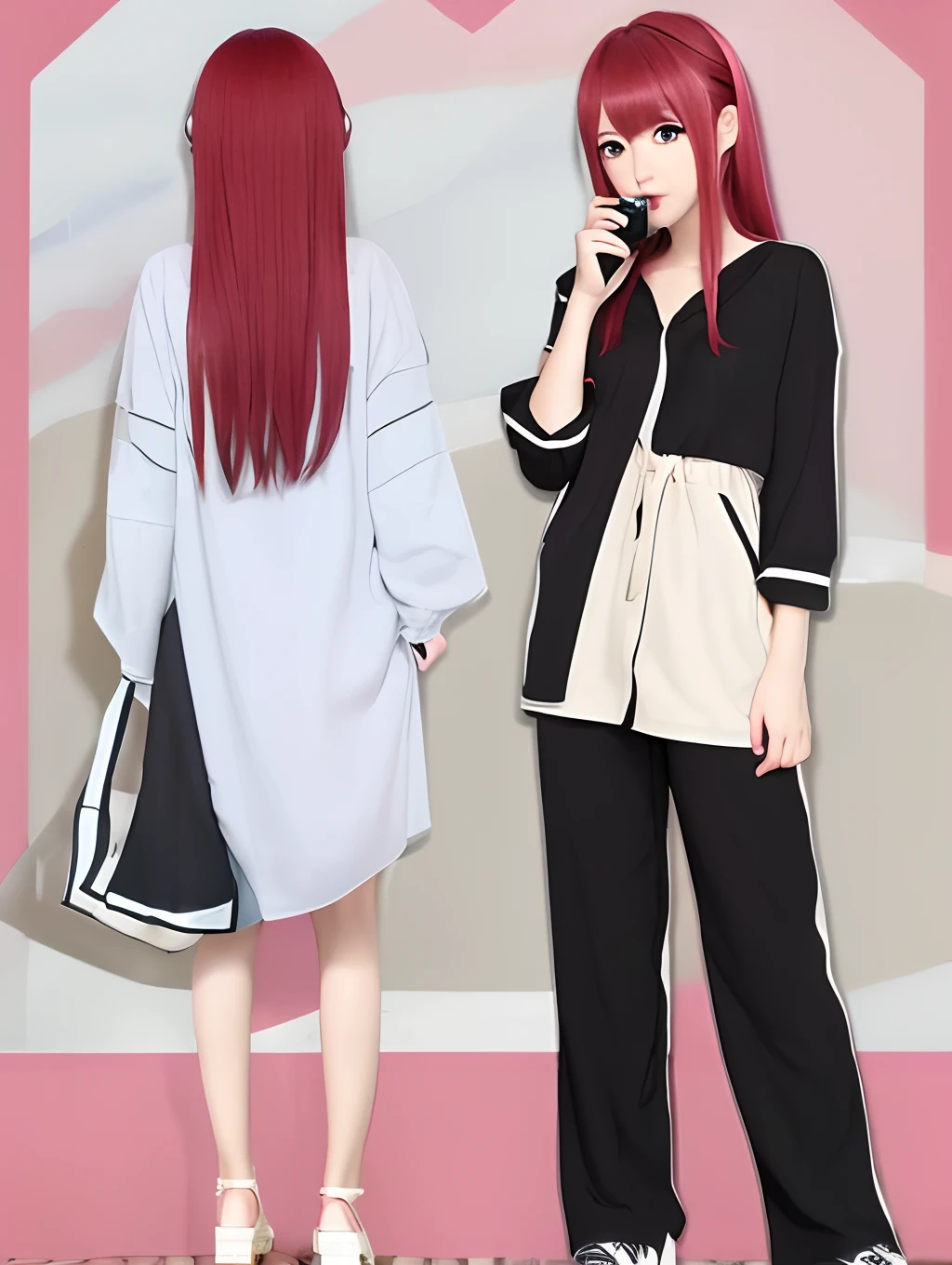 Anime - style image of a woman talking on a cell phone next to another  woman - SeaArt AI