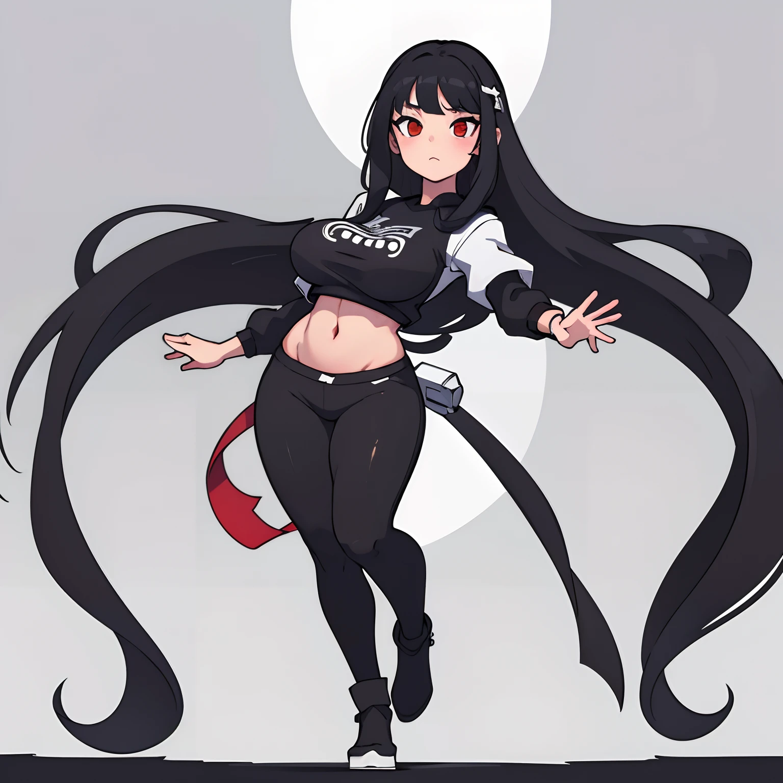 A cartoon image of a woman with long black hair and a white top - SeaArt AI