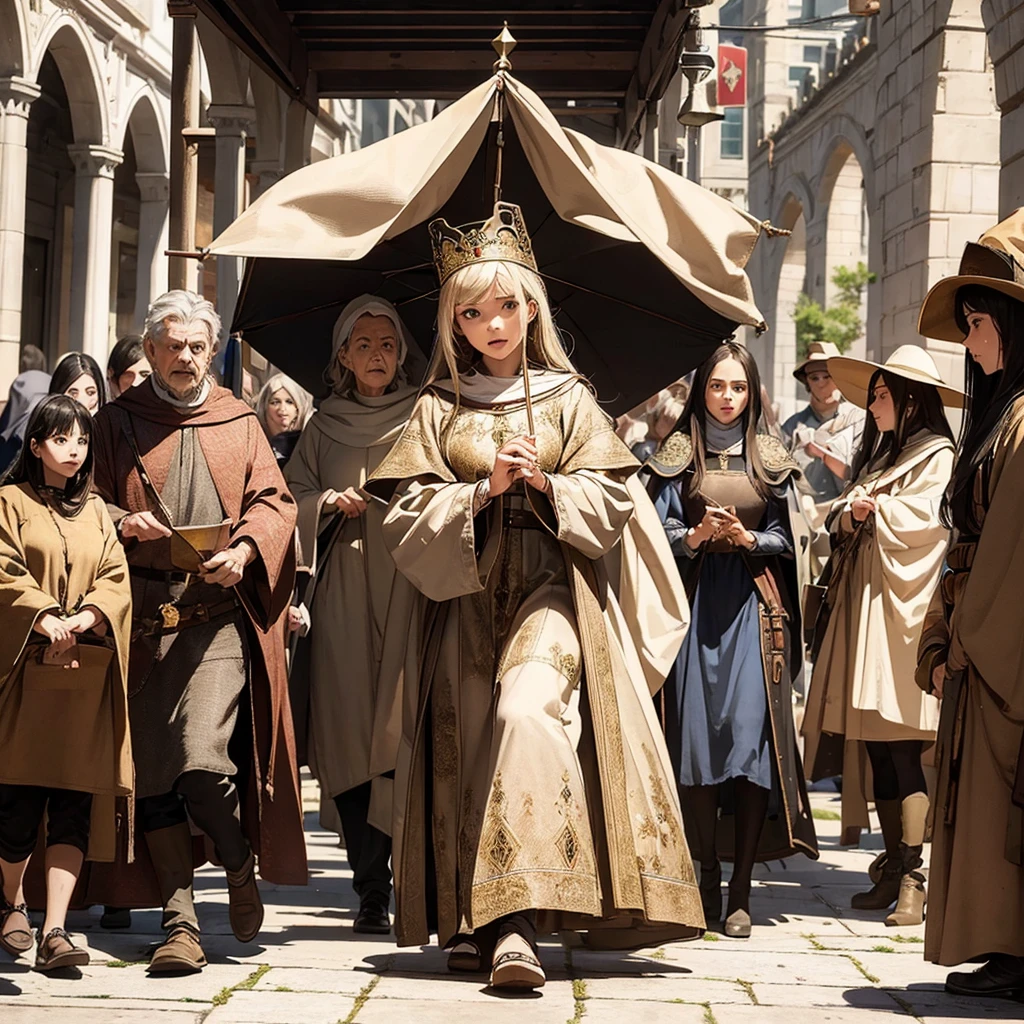 femelle, chef-d&#39;œuvre, Représentez avec précision les personnes et les visages de chacun dans l&#39;image, Centre ville, Procession des Saints, l&#39;époque médiévale, procès des sorcières, AVERTISSEMENT, arrêté nu