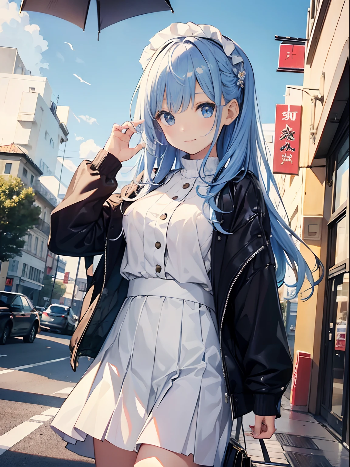 (8K、top-quality、​masterpiece:1.2)、(reallistic、Photorealsitic:1.2)、Holiday Afternoon、Little girl enjoying shopping、Beautiful sky、watching at viewers、A smile、large full breasts、Fine and beautiful eyes、Variety of hairstyles、Variety of hair colors、Different hair lengths、appearance々Eye color、 Everyday clothes、Fashionable clothes、summer sweater、White skirt