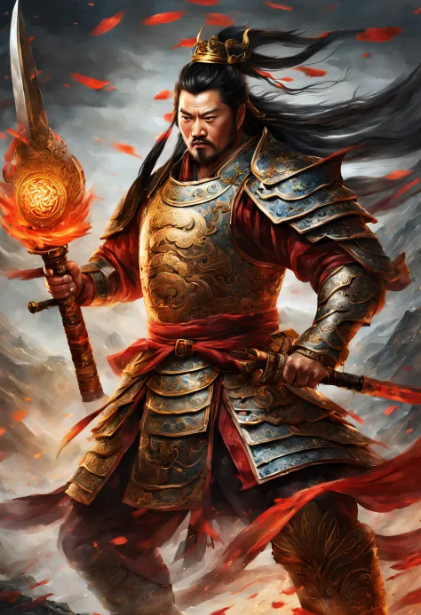 8k,RAW photo,best quality,masterpiece,dynamic angle,
The ink painting depicted a Chinese male general,clad in magnificent armor,...