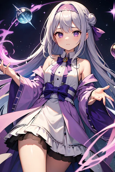 Idade: 25 years old
gender: female
race: human being
Affiliation / Occupation: wizard
Hair color and hairstyle: Long silver hair
Eye color: violet
Skin color: Pink color
Dress: The combination of robes and dresses
ornament: Headband with magical gemstones
...