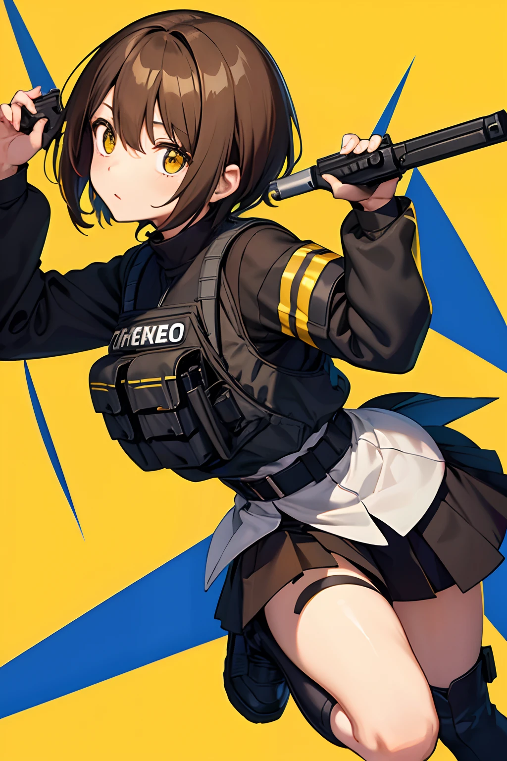 Anime girl with a gun and a uniform on - SeaArt AI