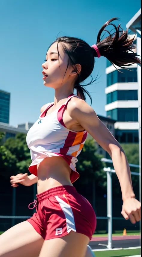 Girl running in the park,(Expressed with a glossy iridescent