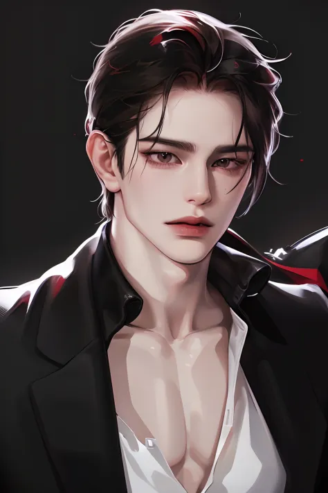 photography of a sexy man, a solo man, (((man))), ((masculine face)), 25 years old, vampire, bad boy, handsome, realistic, (red ...