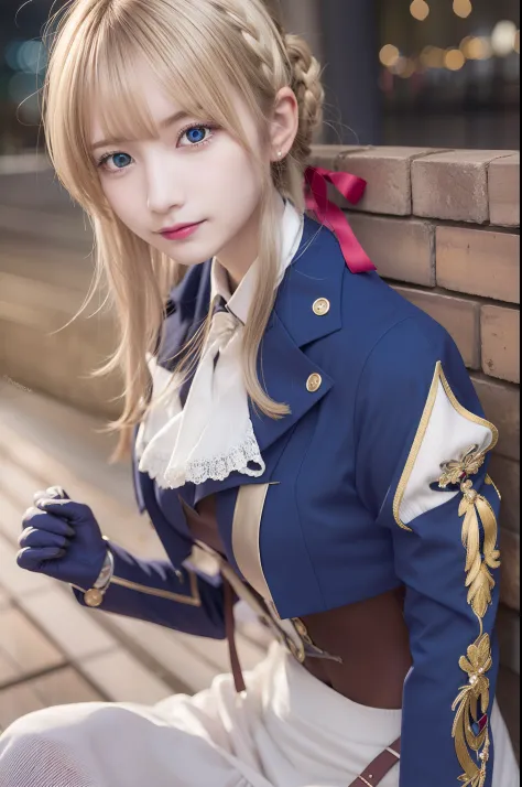 violet evergarden, violet evergarden, blonde hair, hair ribbon, bow ribbon, short hair, braids, hair braids, red ribbon, maturef...