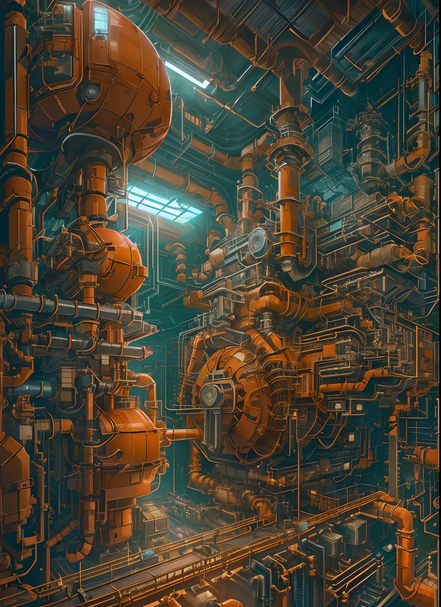 masterpiece, concept art, medium shot, centered, a room filled with lots of pipes and valves, cyberpunk art, featured on pixiv, ship control panel close-up, red building, ghibli artstyle, hyper detailed photo, engine room, shaft, beautiful mature color palette, 2 d cg, one panel, stunningly detailed, hephaestus, petrol energy, cook
, (epic composition, epic proportion), HD