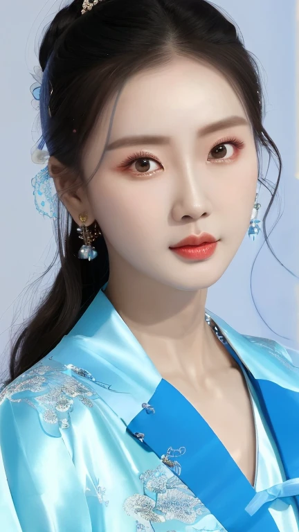 Close-up of a woman in a blue robe and tiable, yanjun cheng, Realistic. Cheng Yi, Inspired by Huang Ji, Chinese style, gorgeous chinese models, Palace ， A girl in Hanfu, high quality portrait, ruan jia beautiful!, Chinese girl, Cai Xukun, Chinese woman, beautiful portrait image, Xianxia, Chinese traditional