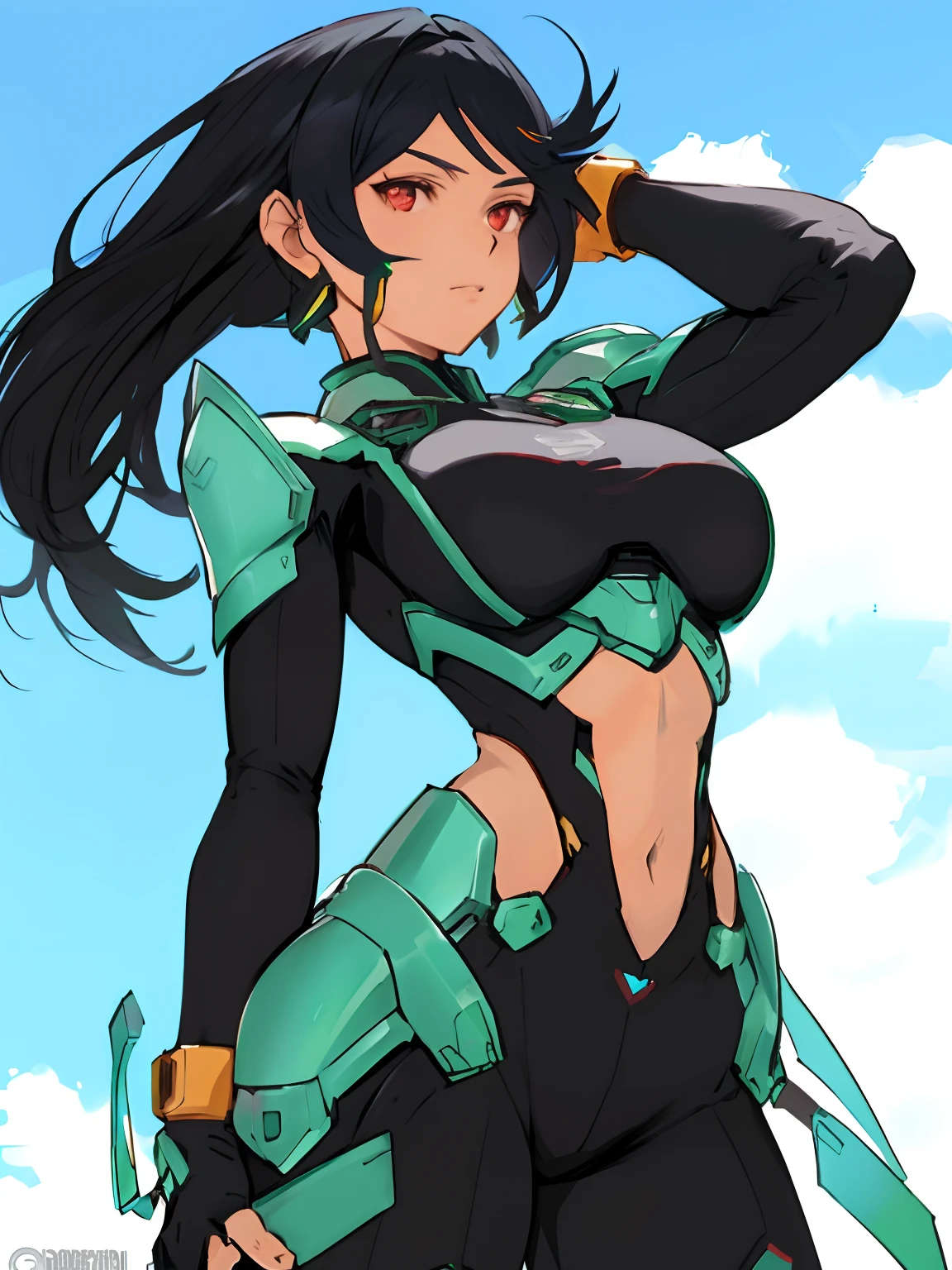 A Woman In A Black And Green Outfit Holding A Sword Seaart Ai