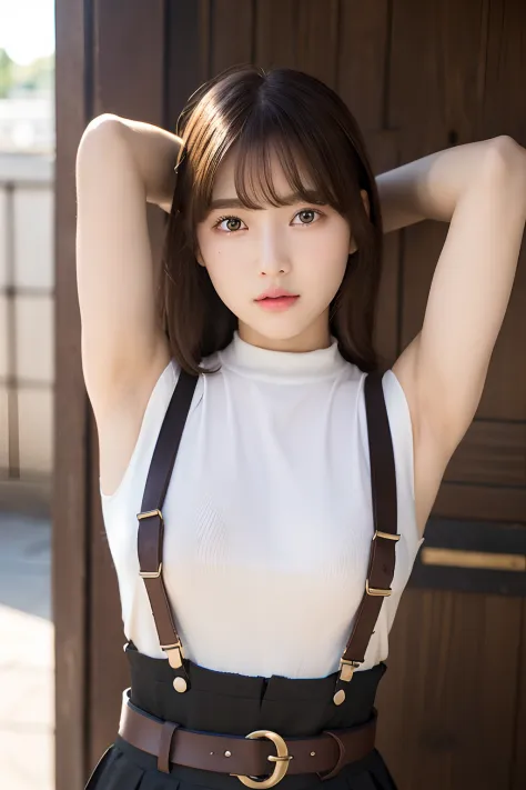 ​masterpiece、flat-colors、depth of fields、lens flare 1 girl、、Brown hair、watching at viewers　　　black suspenders　　　bulging big brea...