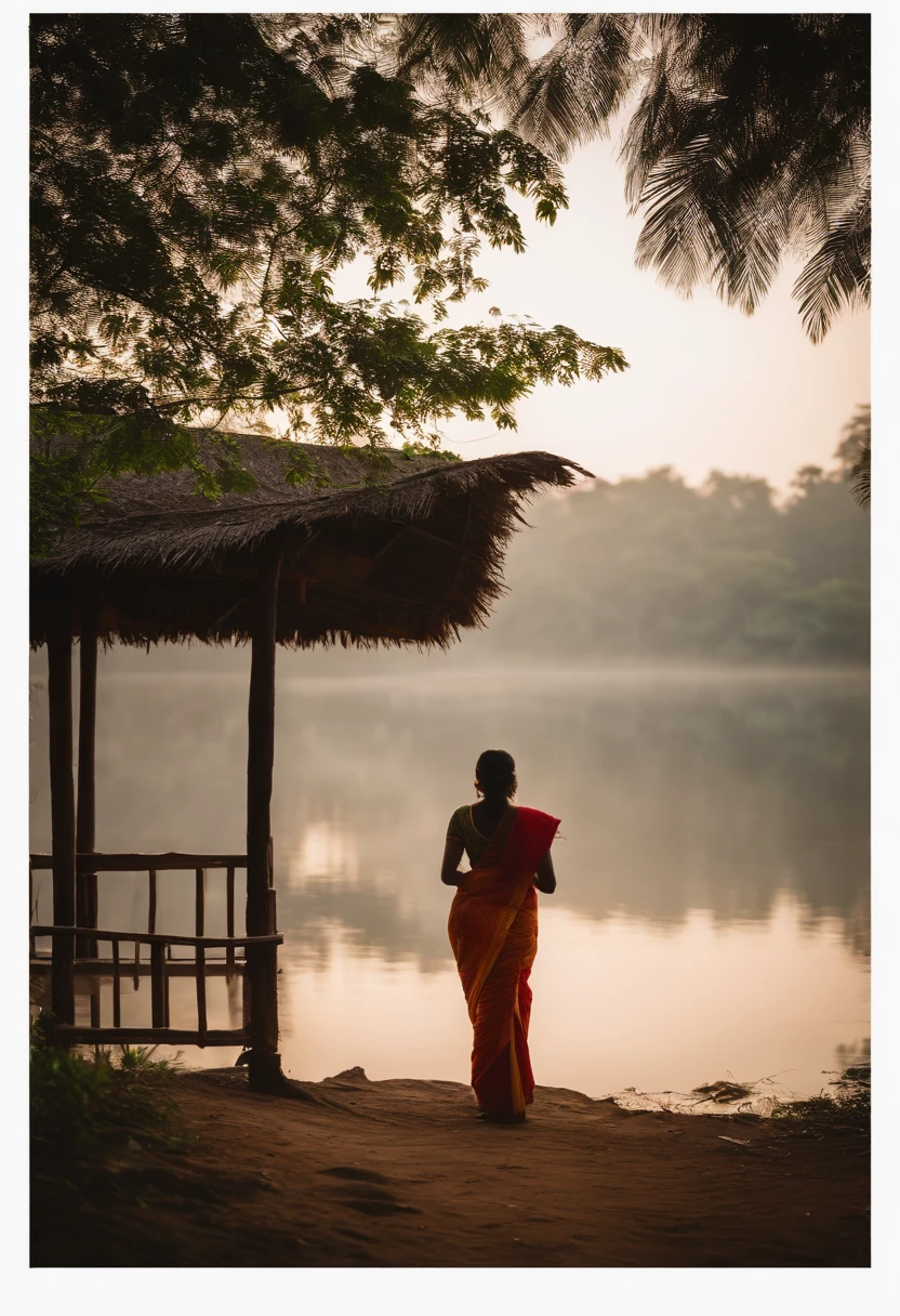 Arafed woman in a sari standing by a lake - SeaArt AI