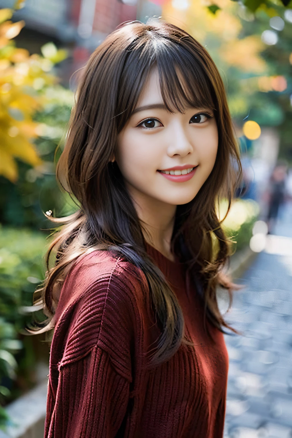 Arafed asian woman with long hair and a red sweater - SeaArt AI