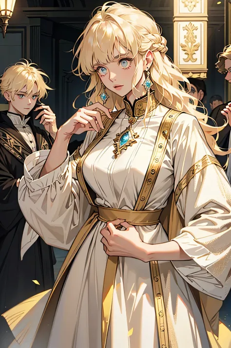 The Old Woman of the Wizard of Light, , Long side-swept bangs wavy light blonde hair, Crystal Eyes, Ethnic Earrings, Fashion Out It