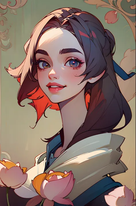 (masterpiece, top quality, best quality, official art, beautiful and aesthetic:1.2), portrait, scarlet lotus, full lips, grinnin...