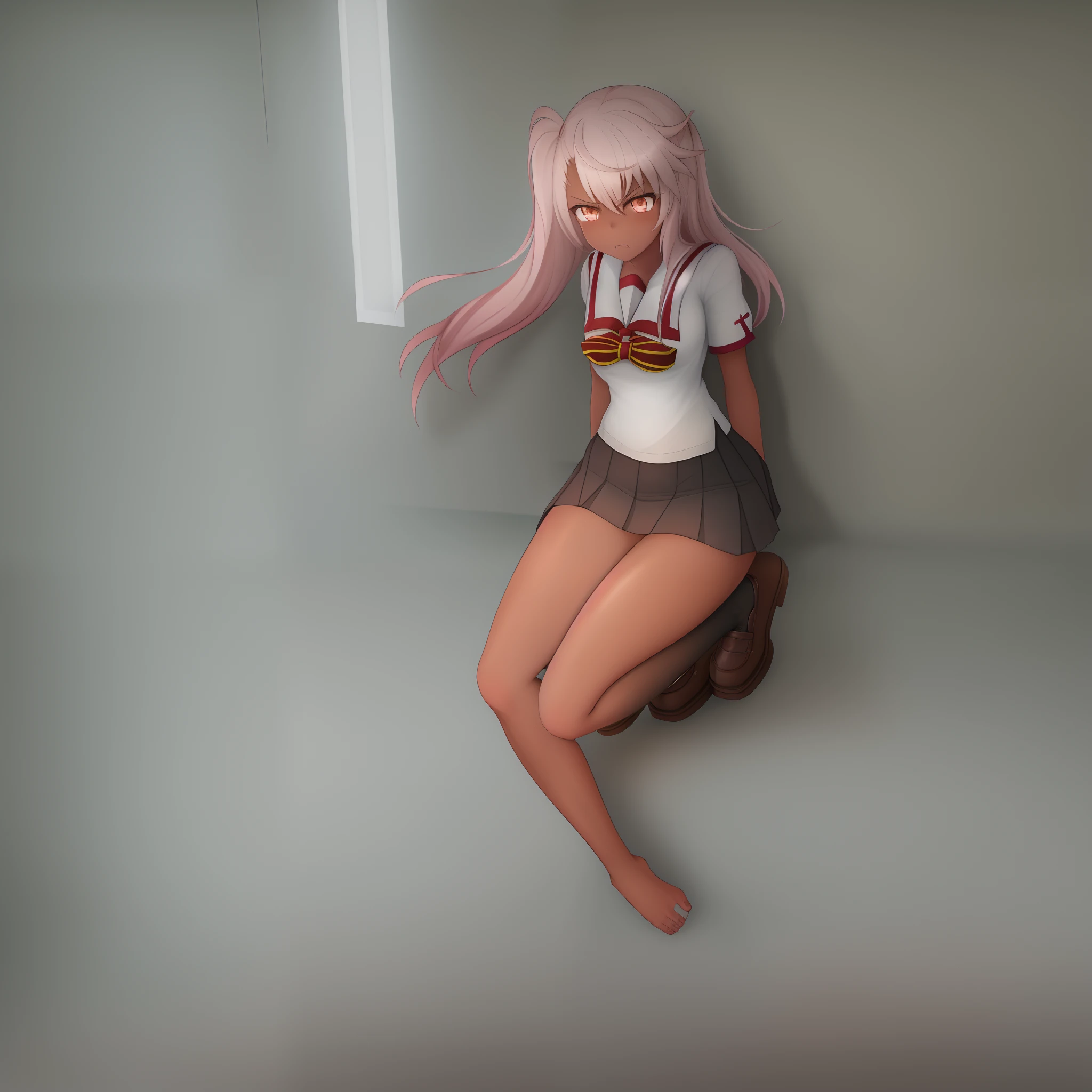 Anime girl sitting on a wall with a cup of coffee - SeaArt AI