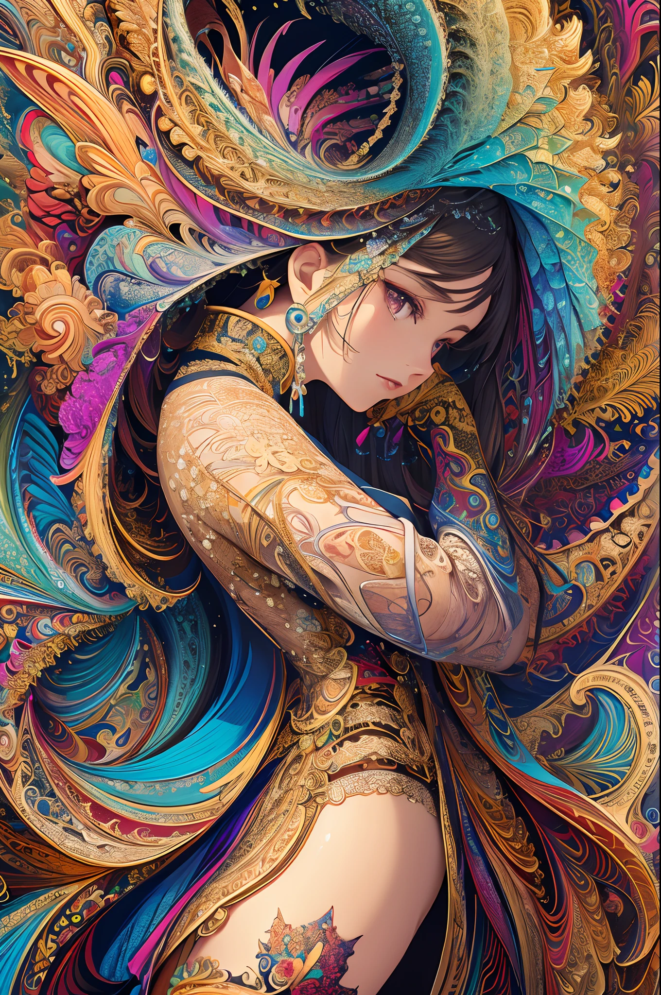 (masterpiece, top quality, best quality, official art, beautiful and aesthetic:1.2), (1girl), extreme detailed,(fractal art:1.3),colorful,highest detailed