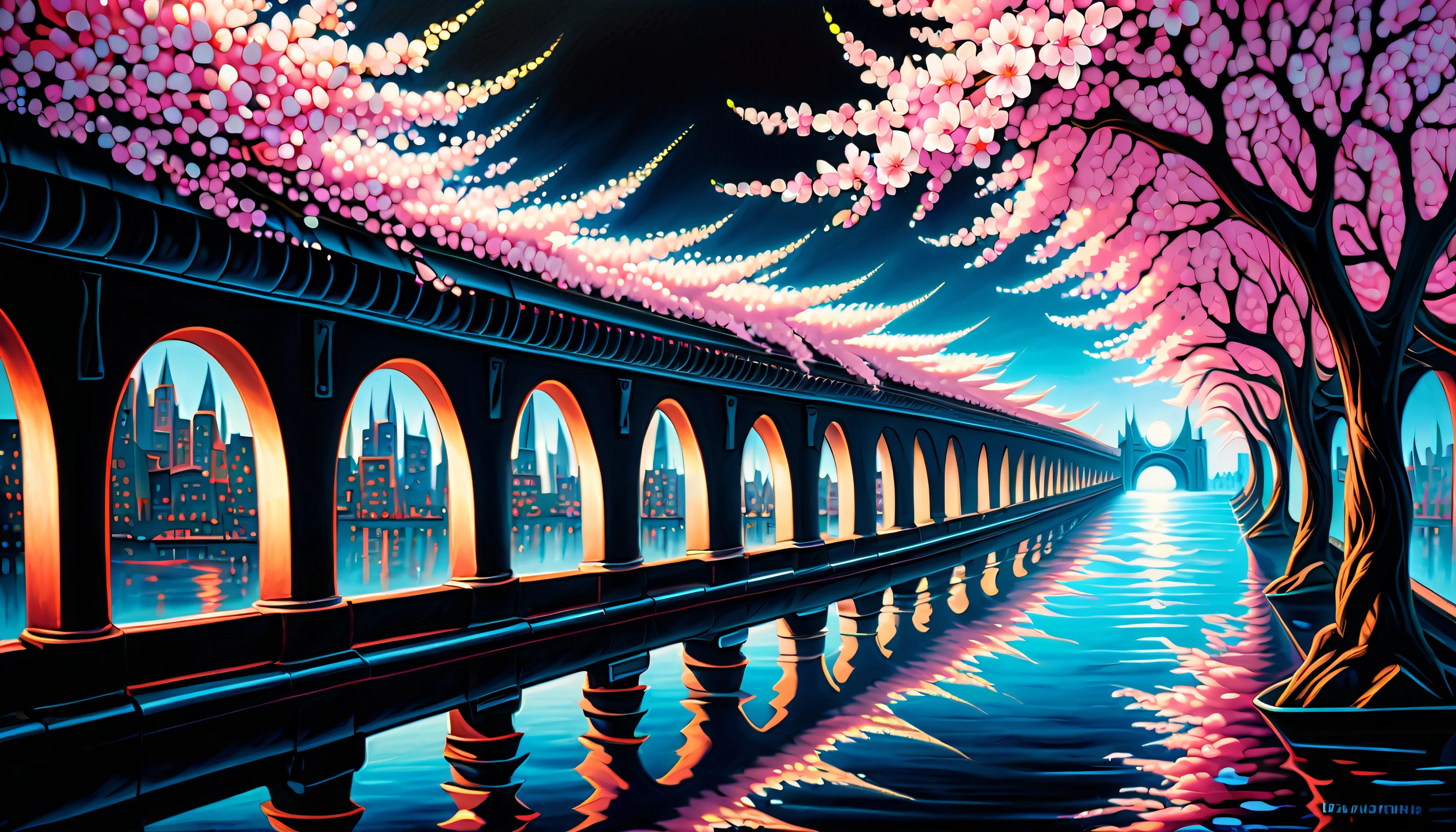 (((image of stunning underwater world tunnel lined with glowing cherry blossom trees:1.3))), (tachism:1.3), sharks and rays swim, use of a black rendering technique, adds mysterious and realistic touch, (((future cityscape background intricate detail:1.2))), (((matte paint:1.5))), use of futuristic technology and luminescent paint, creates a mesmerizing and intricate beauty, strokes are so precise and detailed, (((stunning intricate detail official art:1.3))), luminescent paint and intricate details create a mesmerizing and ethereal beauty, touch of magic and wonder, (((ultimate real detail gouache and mezzotint:1.5))), (((reality and fantasy blend seamlessly:1.3))), (((true masterpiece:1.3))), (((radiosity rendered in stunning 32k resolution beauty:1.3))), (((extremely insane detail:1.3))), (((crisp clarity unmatched:1.4))), chiaroscuro, (high contrast:1.3), (((masterpiece:1.4))),