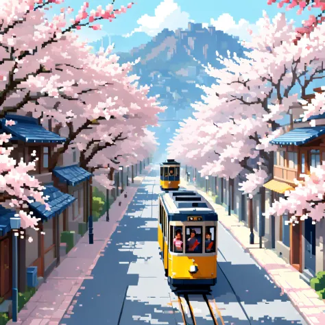 (Cherry blossom And Street:1.5),(landscape:1.5), (Pixel art:1.5), (pixel theme:1.5), (fantasy:1.5), (beautiful scenely:1.5),(lan...