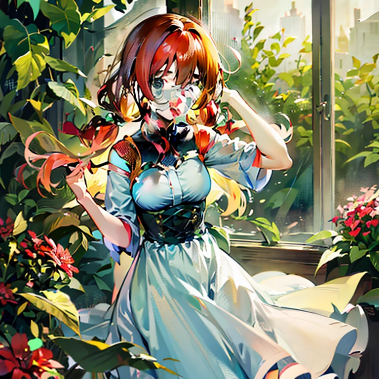 Anime girl with long red hair and blue dress standing in front of the window, Cute anime waifu in a nice dress, Beautiful Anime Portrait, guweiz on pixiv artstation, Beautiful anime girl, Trending on ArtStation pixiv, guweiz on artstation pixiv, beautiful anime art, beautiful anime artwork, cushart krenz key art feminine