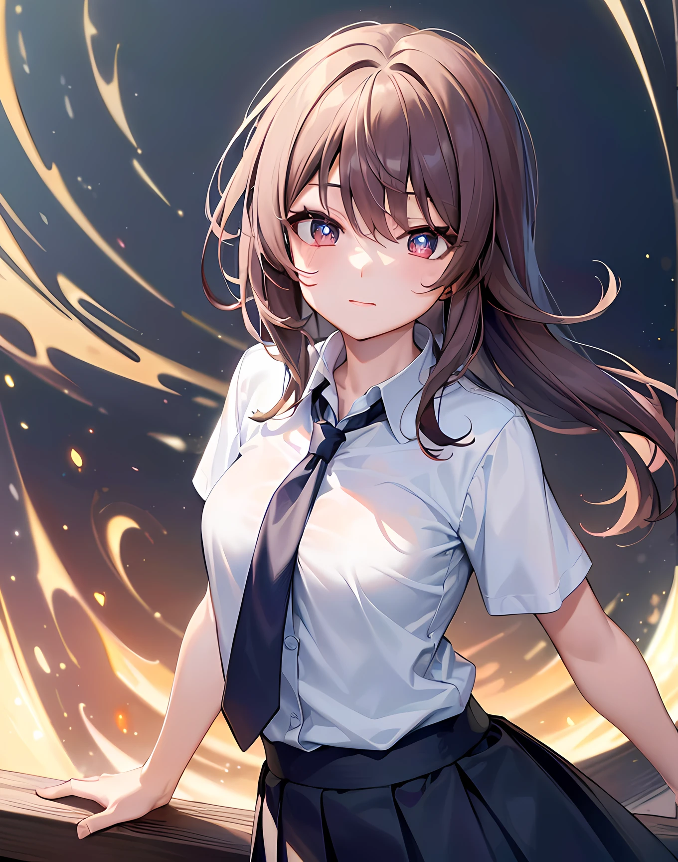 (best quality,4k,8k,highres,masterpiece:1.2),ultra-detailed,shading, epic background, hu tao(genshin impact), symbol shaped pupil, white shirt, blue skinny necktie, blue skirt, school, upper body