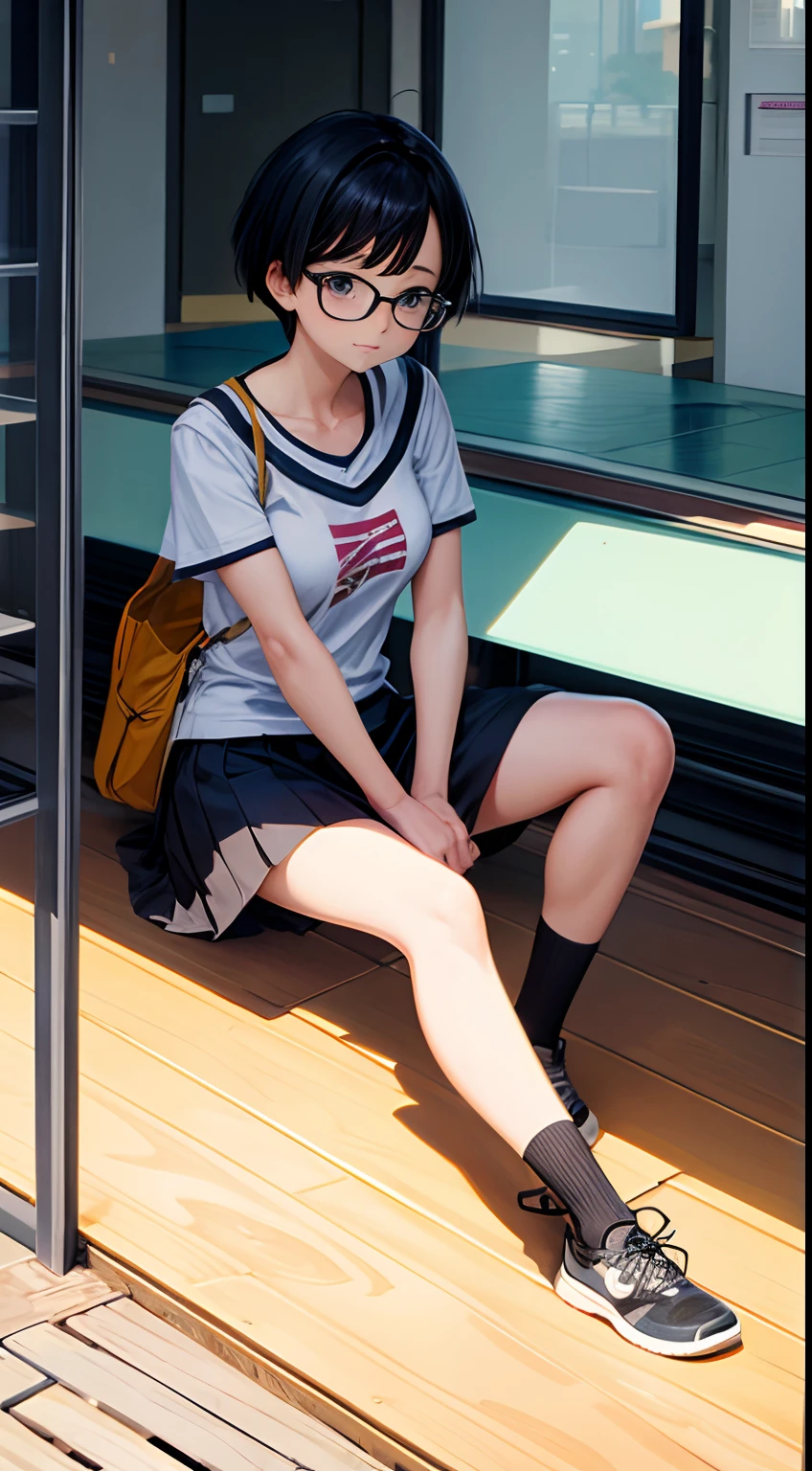 Anime girl sitting on a bench with a backpack and a backpack - SeaArt AI