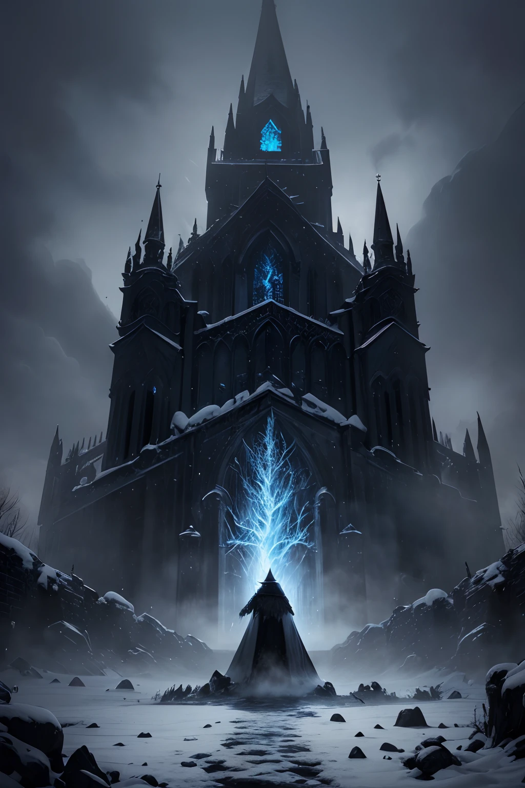 (a cold, dark and gothic scene),(best quality,highres),(pontiff sullivan, boss, dark souls 3, dark fantasy, fantasy, character, attack, battle),(icy, frozen, snowy),(detailed, realistic, photorealistic),(fire and darkness),(gothic architecture),(winter setting),(intense fight),(ominous atmosphere),(icy landscape),(eerie lighting)