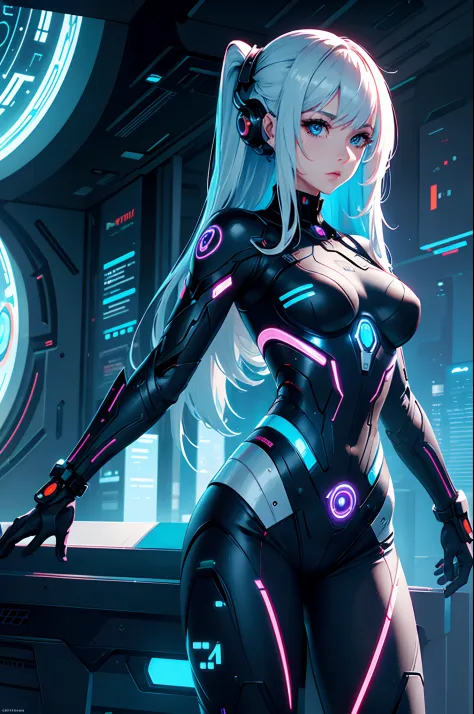 A beautiful futuristic cybernetic girl，Hair and neural networks, futurism, hyper HD, Super detail, Best quality, 8K