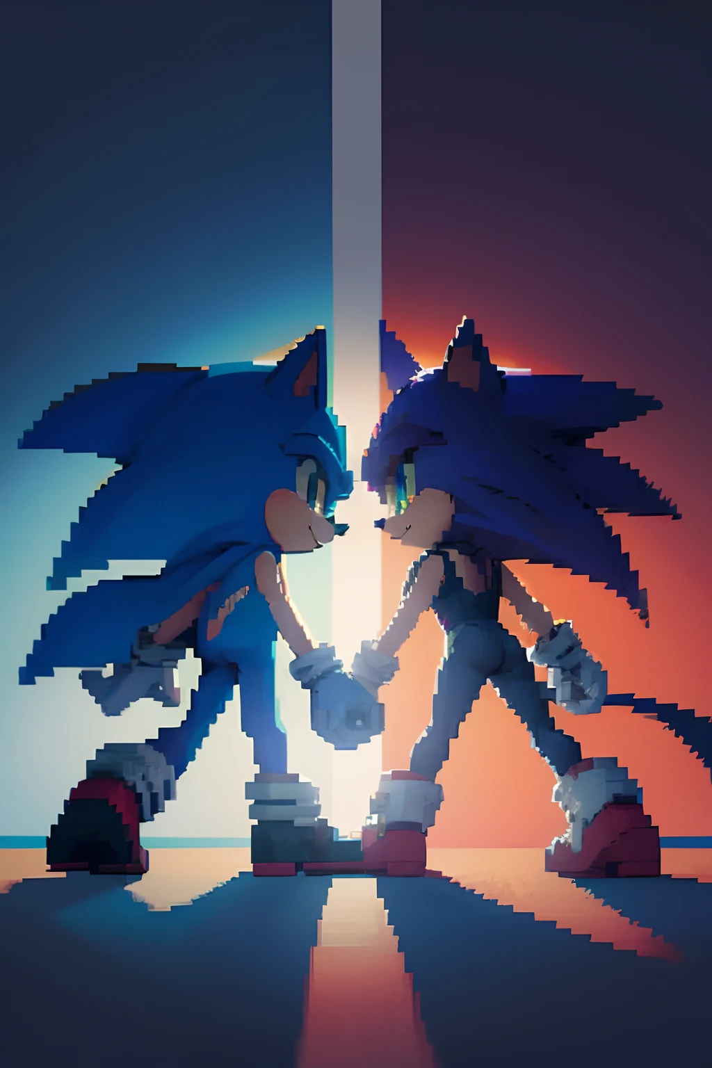 Sonic and tails are shaking hands in a pixel style - SeaArt AI