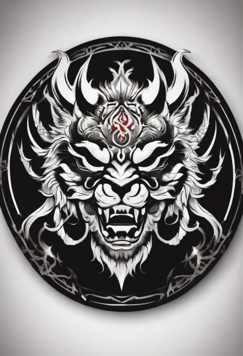 oni symbol in a thin circle with white and black background for oni