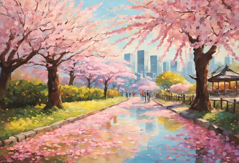 best quality,ultra-detailed,cherry blossom trees,beautiful detailed flowers,blooming sakura,delicate petals,serene atmosphere,so...
