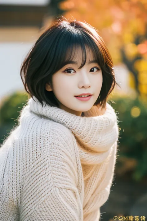 a close up of a woman with a sweater on posing for a picture, Middle metaverse, 奈良美智, Japanese Models, Beautiful Asian Girl, Wit...