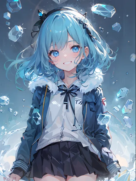 ((top-quality)), ((​masterpiece)), ((ultra-detailliert)), (Extremely delicate and beautiful), girl with, 独奏, cold attitude,((Black jacket)),She is very(relax)with  the(Settled down)Looks,A dark-haired, depth of fields,Evil smile,Bubble, under the water, Ai...